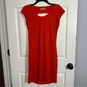 Athleta dress, size S, orange, stretch, keyhole draped back, cap sleeve